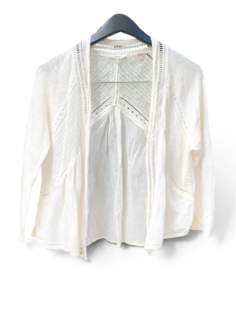 Anthropologie Knitted & Knotted Linen Cotton Open Front White Flowy Cardigan-S